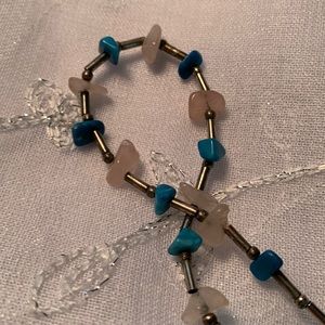 Necklace silver turquoise rose quartz stones 16”